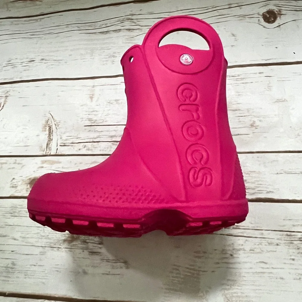 Crocs Handle It Rain Boots Pink Waterproof Pull On Toddler Size 9
